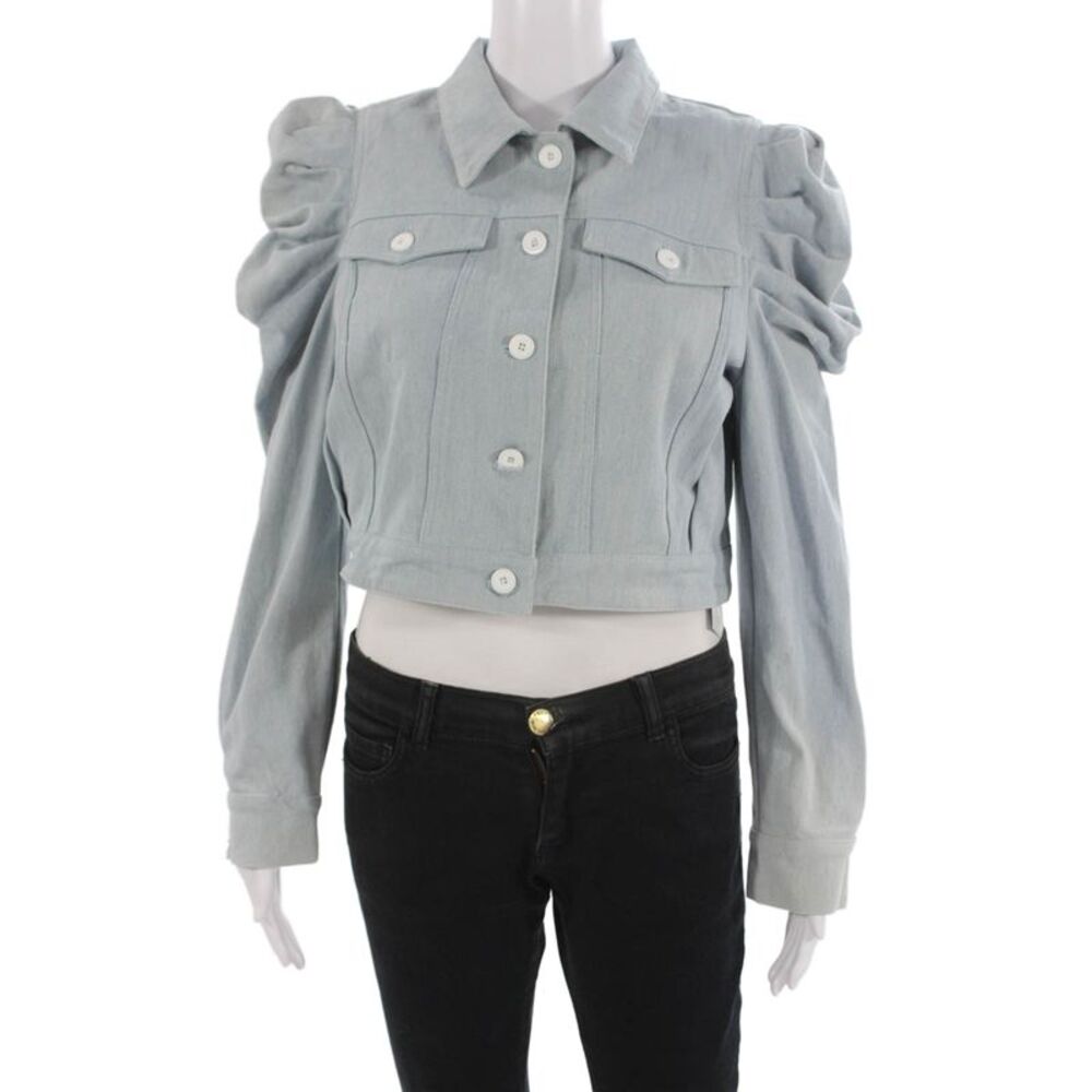 Choosy Womens Light Blue Cotton Collared Button Long Sleeve Jacket 80s Size L